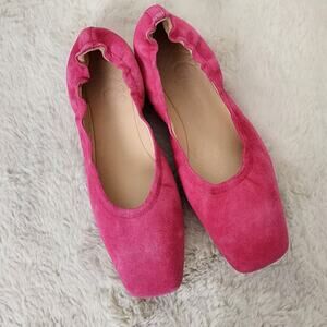 J. Crew Anya Scrunchie Ballet Flats Fuchsia Pink Suede Square Toe NEW Size 7